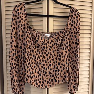 Reformation Tan and Black Animal Print Blouse